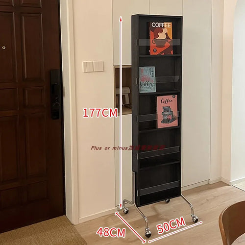 Adjustable solid wood full body mirror, magazine bookshelf mirror, floor standing retro with wheel fitting mirror - vue 17 sur 18
