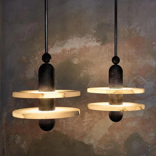 Marble and aluminium LED pendant light with adjustable cord - vue 10 sur 14