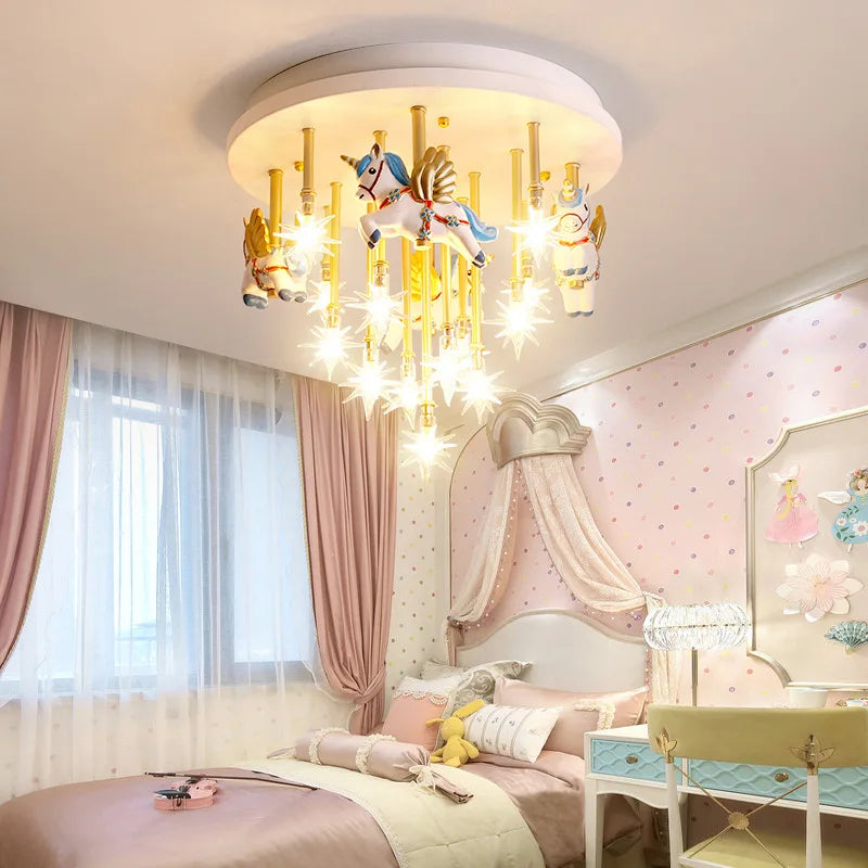 Cute resin horse and paper crane LED children's ceiling light - vue 3 sur 9