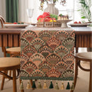 Green floral country table runner with pompoms