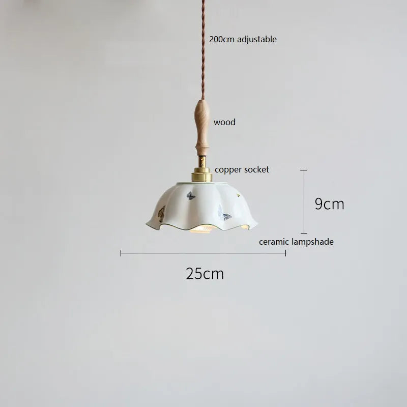 Designer butterfly LED pendant lamp in ceramic and wood