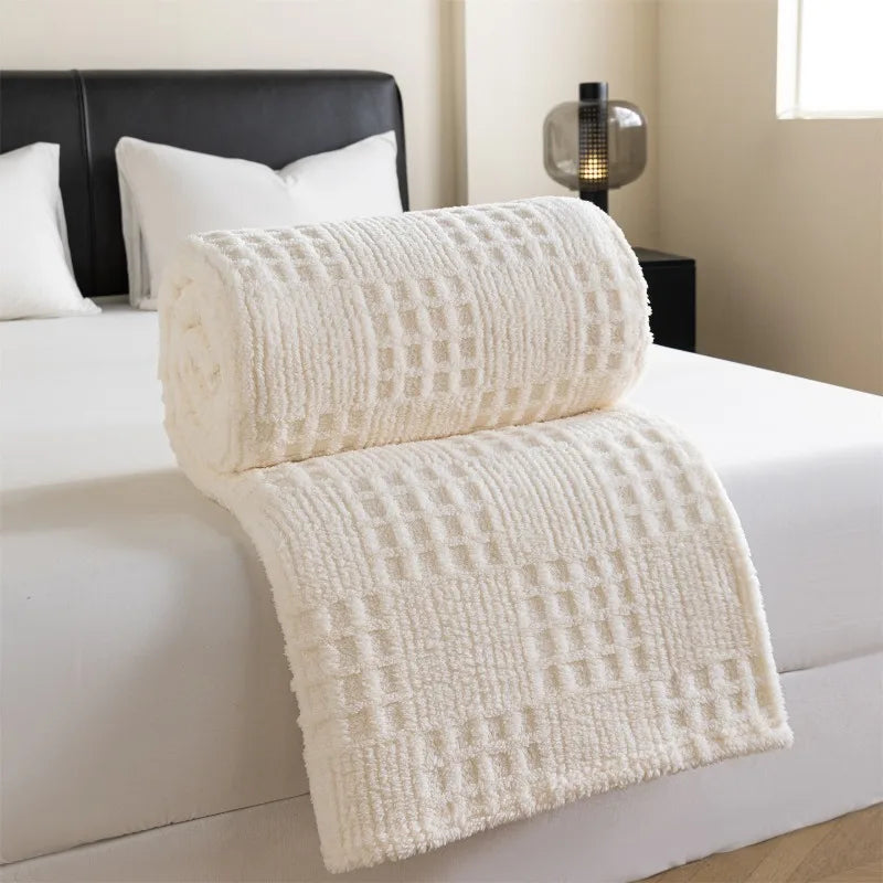 Soft waffle jacquard flannel throw for living room and bedroom