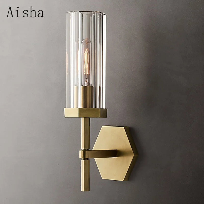 American luxury LED wall light with crystal and gold metal shade