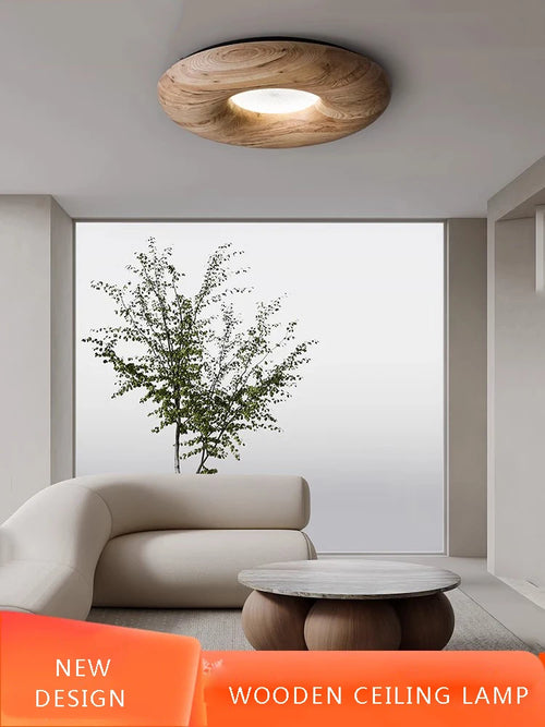 Modern retro wood LED ceiling light large chandelier - vue 6 sur 9