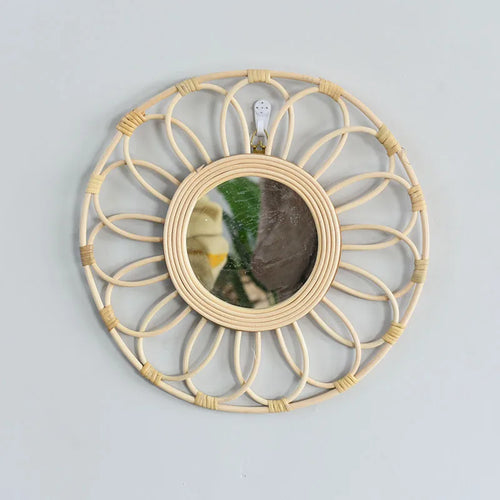 handmade rattan retro decorative mirrors for wall decor - vue 4 sur 6