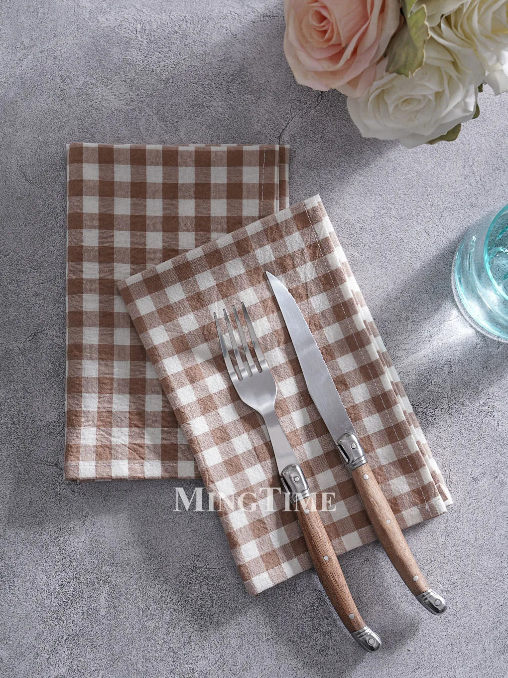 Serviette de table coton motif vichy style campagne - vue 4 sur 7