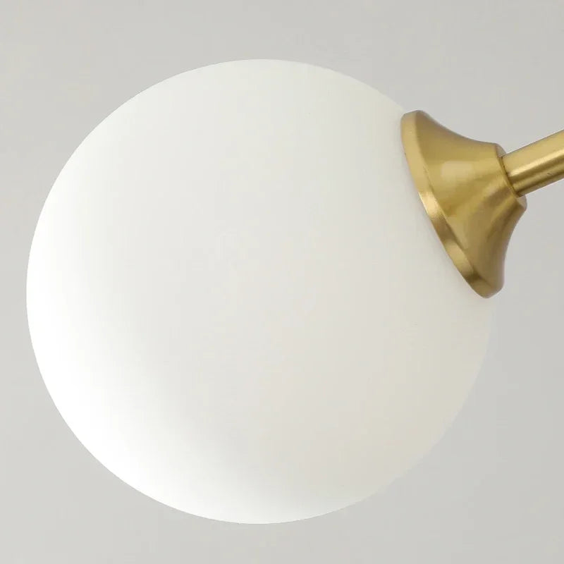 Modern LED copper chandelier with frosted glass ball - vue 5 sur 12