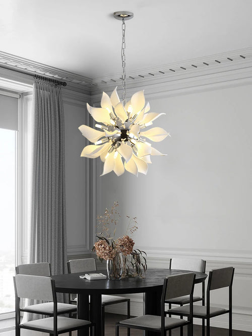Square ceramic chandelier with hanging flower petals
