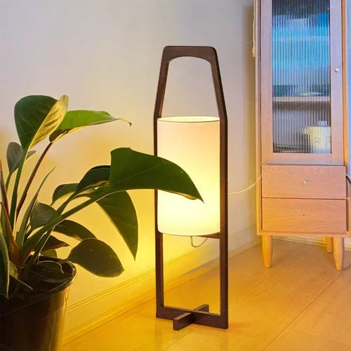 Japanese wabi sabi wooden floor lamp for interior decoration with a Zen atmosphere - vue 5 sur 8