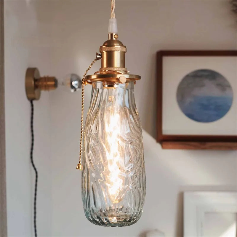 Nordic retro brass chandelier with pull switch