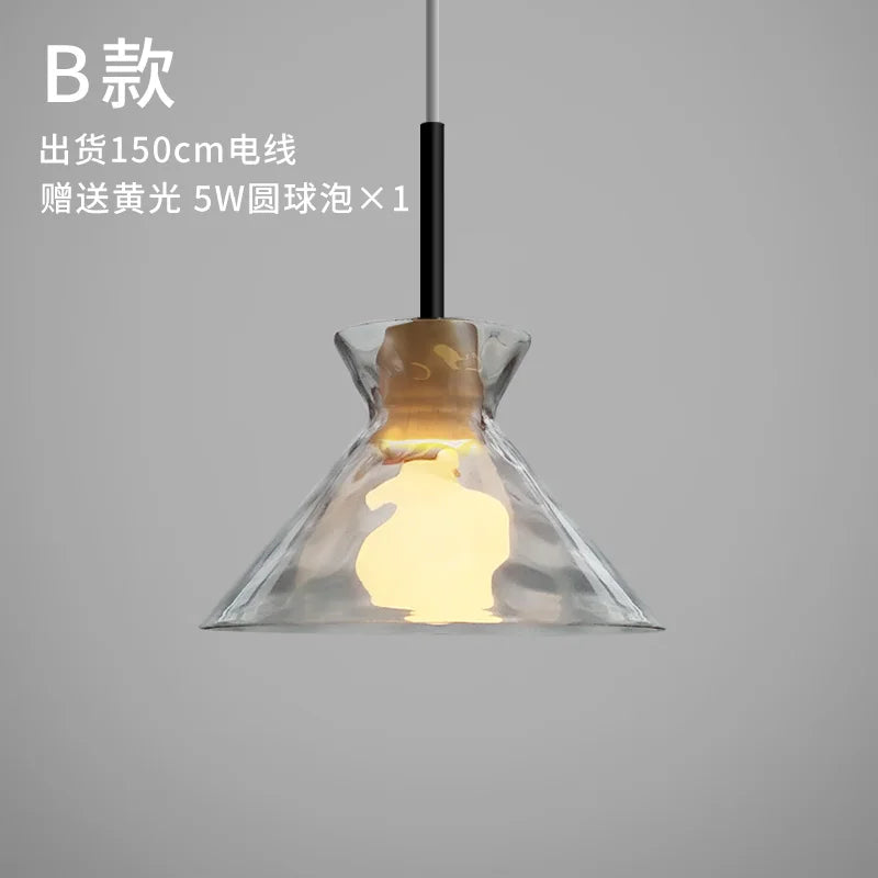 Japanese style LED pendant lamp in wood and glass, decorative lighting - vue 8 sur 9