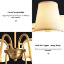 American retro copper LED chandelier with fabric shade