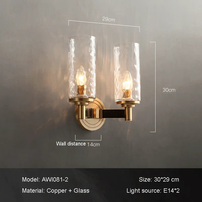 Retro water ripple double head copper wall light