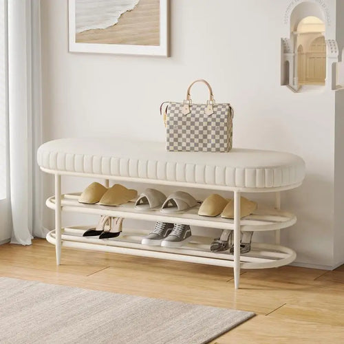 soft flannel leather ottoman shoe stool pouf and cushion - vue 2 sur 18