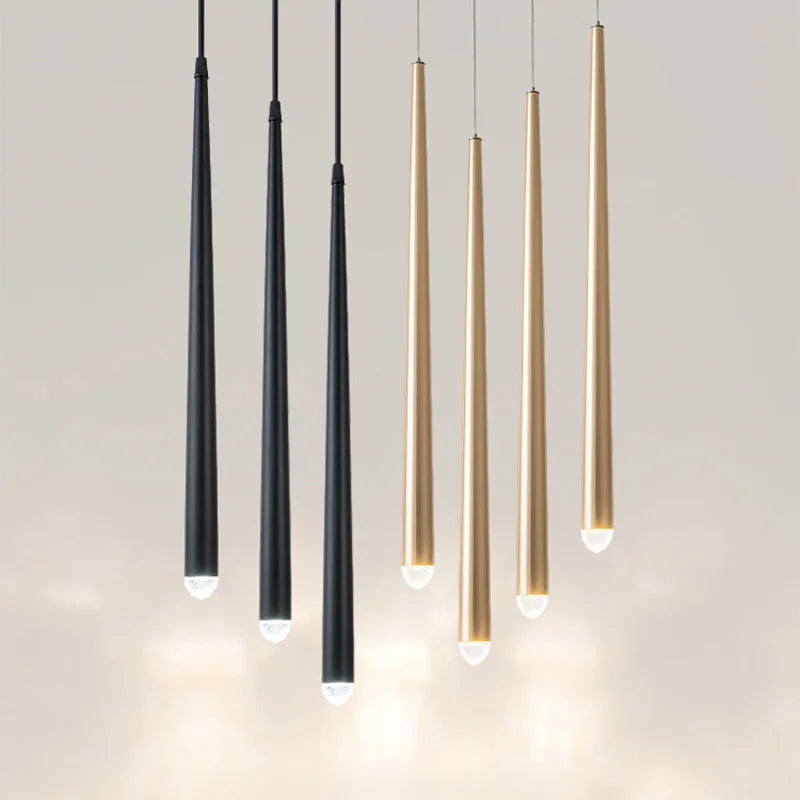 Long tube acrylic and copper cone pendant light for bar and shop