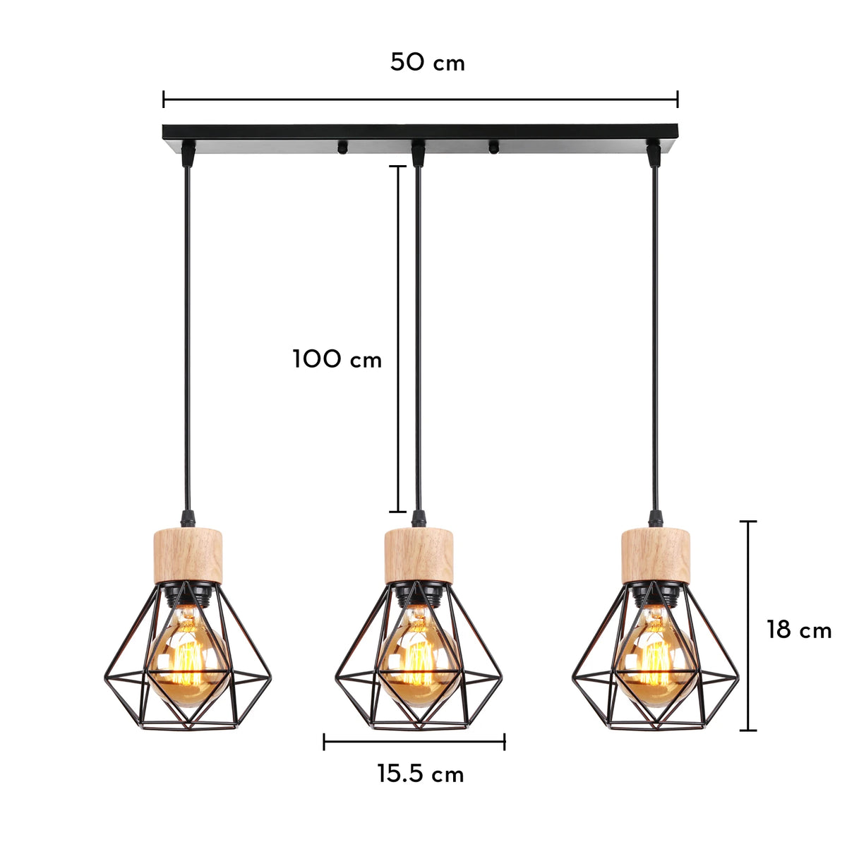 Vintage industrial wood pendant light with LED - vue 14 sur 14