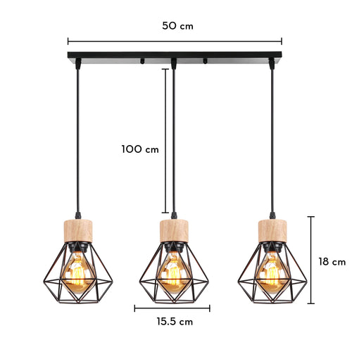 Vintage industrial wood pendant light with LED - vue 14 sur 14