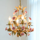 Floral ceramic and copper LED chandelier for decorative interiors