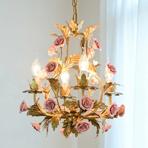 Floral ceramic and copper LED chandelier for decorative interiors - vue 2 sur 11