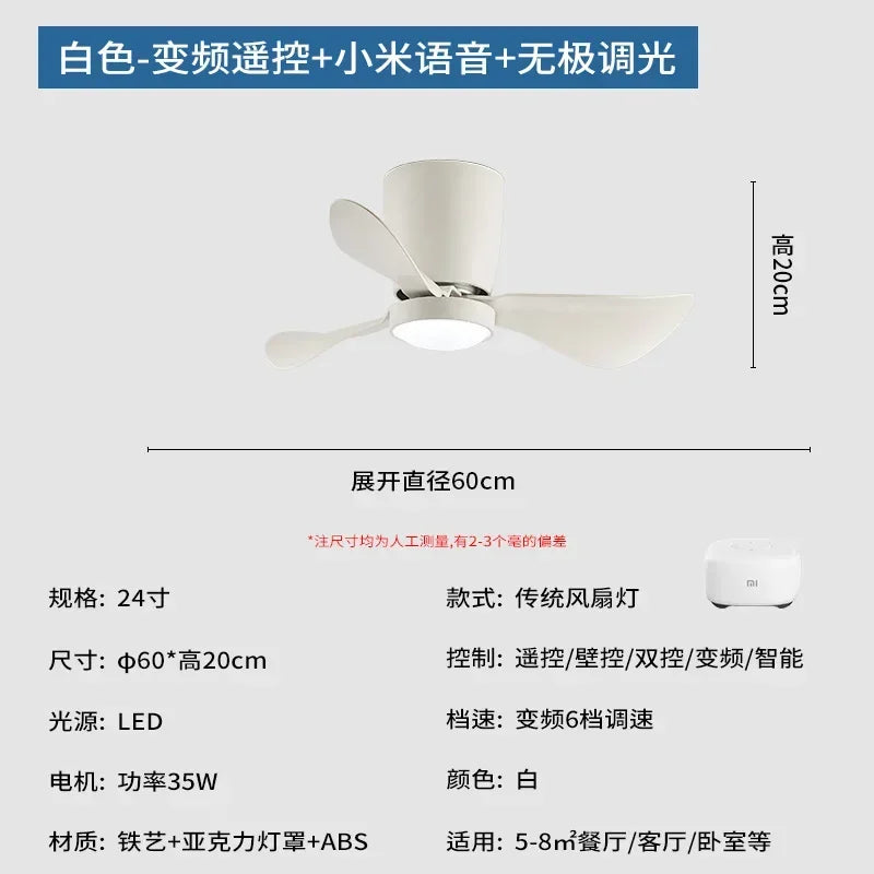 Simple nordic frequency conversion ceiling fan light - vue 9 sur 19