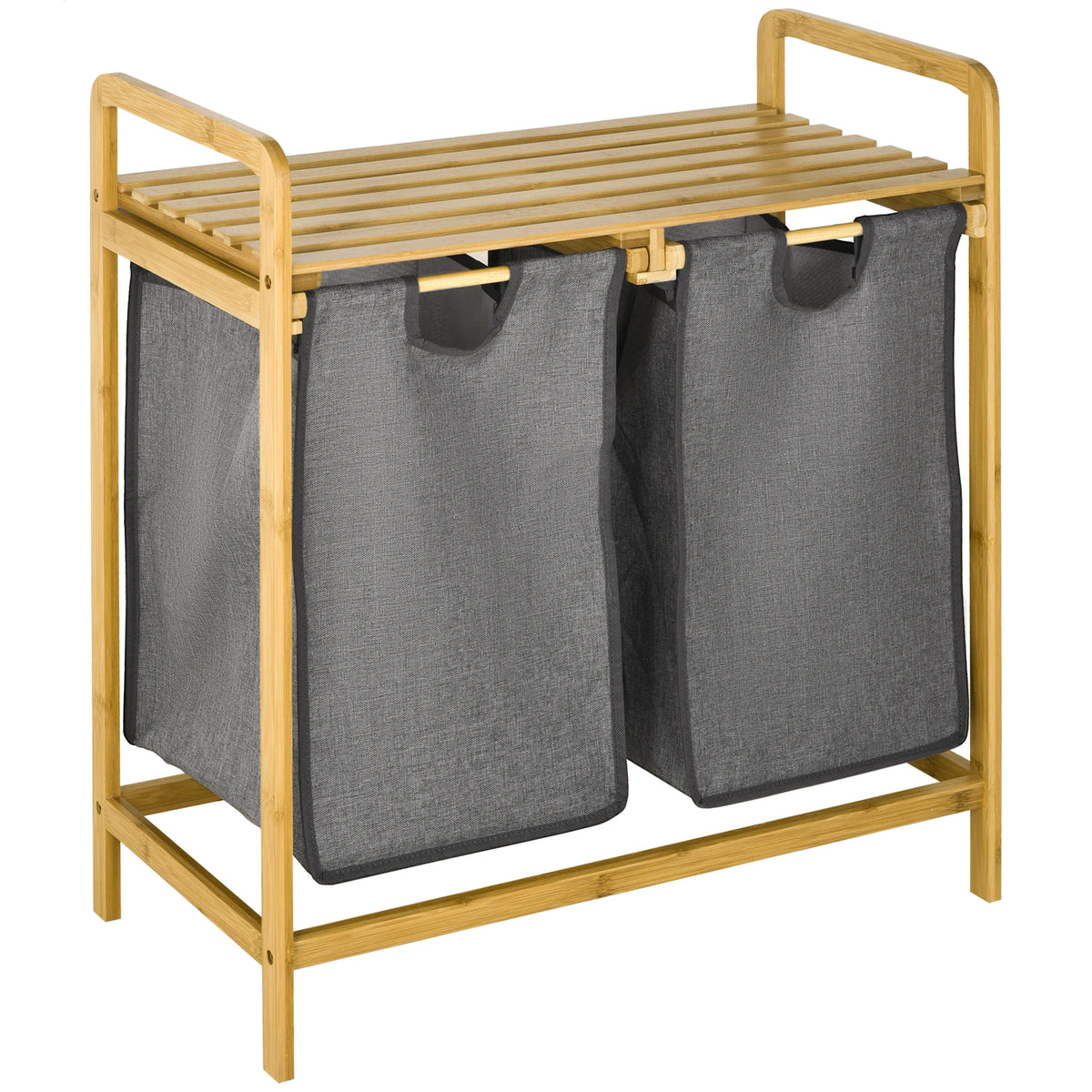 HOMCOM bamboo dirty laundry basket with 2 removable bags 63.5x33x73cm Natural