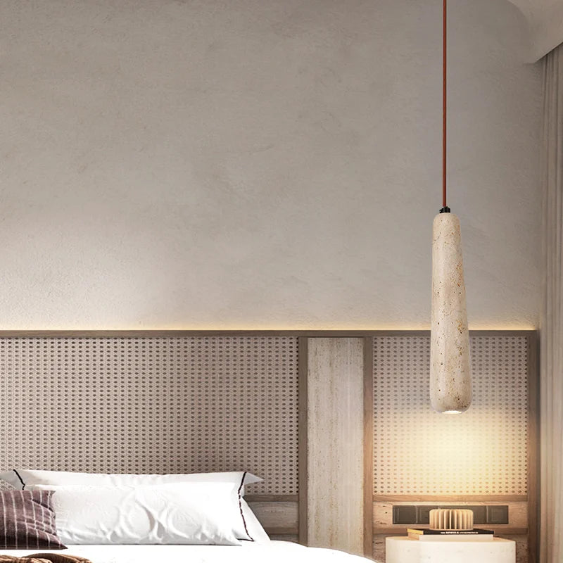 Retro LED pendant chandelier with vintage natural stone - vue 3 sur 6