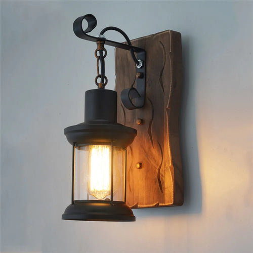 Industrial wood wall lamp vintage loft style - vue 2 sur 19