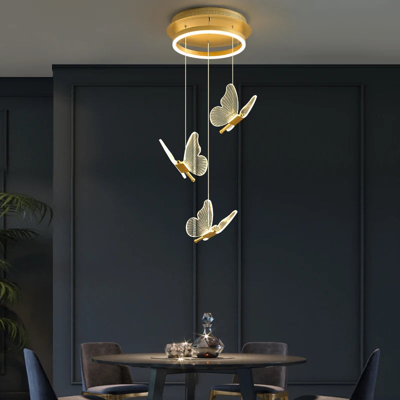 Modern acrylic butterfly stair chandelier LED crystal design