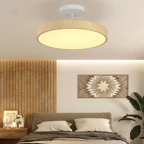Modern round ceiling light with wood-effect finish for elegant interiors - vue 2 sur 14