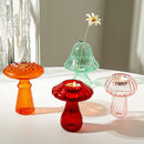 Glass mushroom candlestick for table decoration and vase