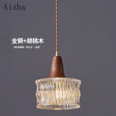 Nordic glass, copper and wood pendant light for decorative lighting