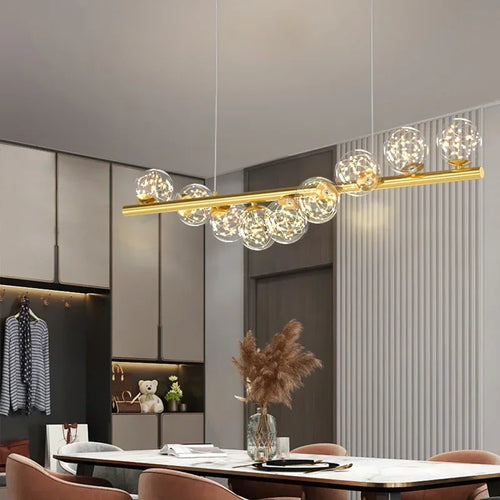 Nordic gold long glass ball chandelier for bar - vue 3 sur 12