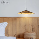 Handmade Japanese wabi-sabi walnut pendant light for interior decor