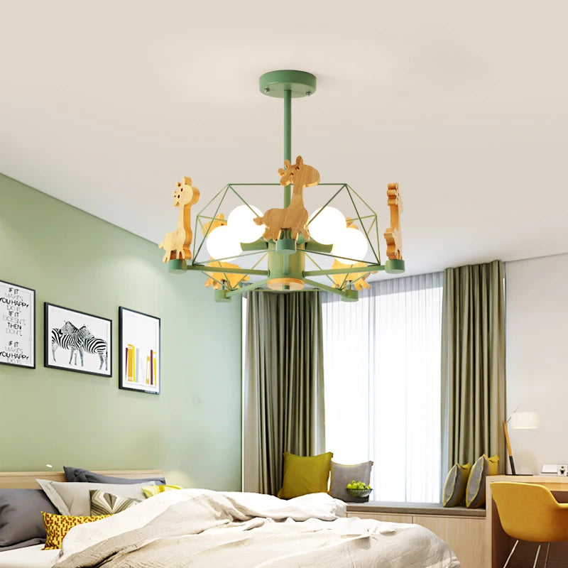 Nordic wood animal chandelier for children's bedroom
