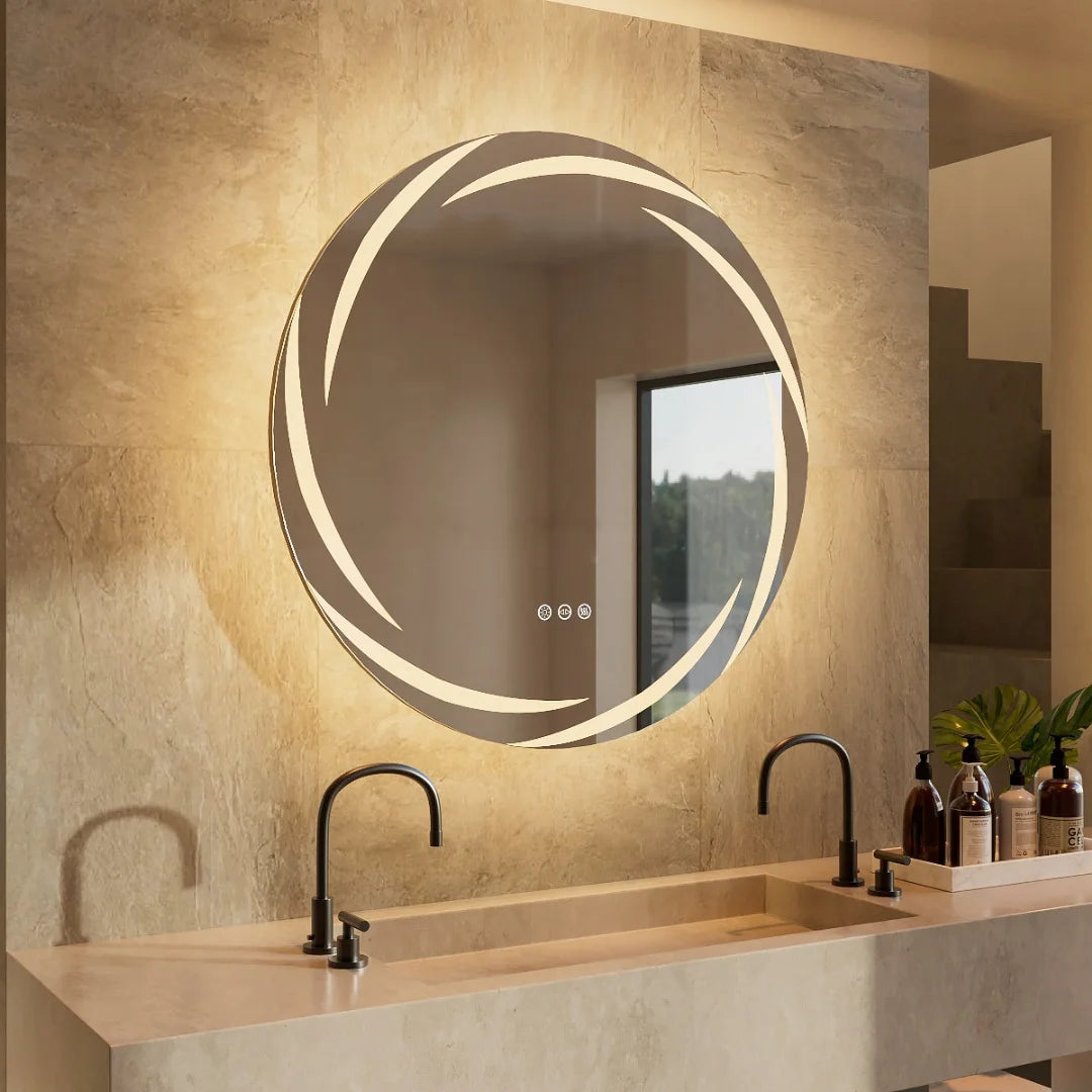 circular suspended explosion-proof backlit mirror with LED lighting