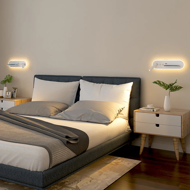 Multifunction LED bedside wall light with USB port and wireless charger - vue 4 sur 12