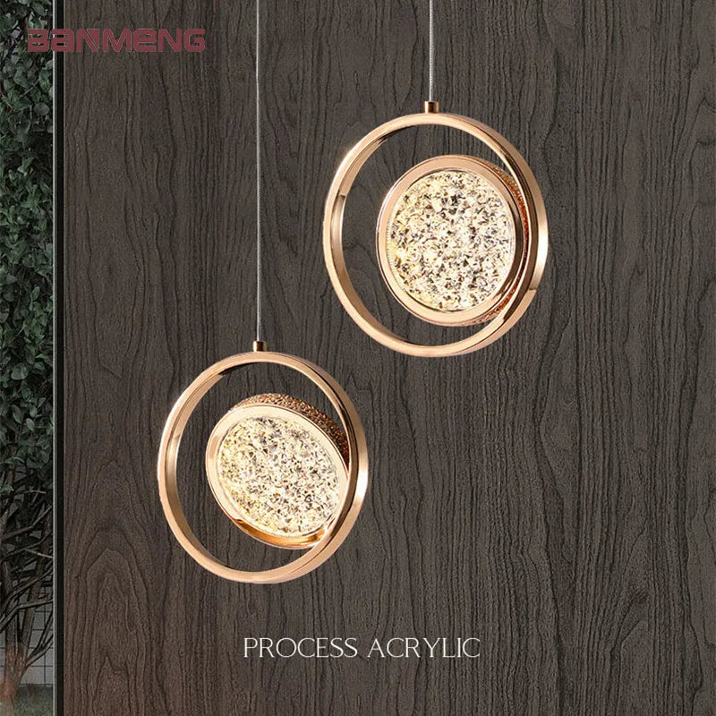 Nordic modern LED pendant light gold acrylic chandelier creative hanging lamp indoor home loft bedroom bedside study stairs