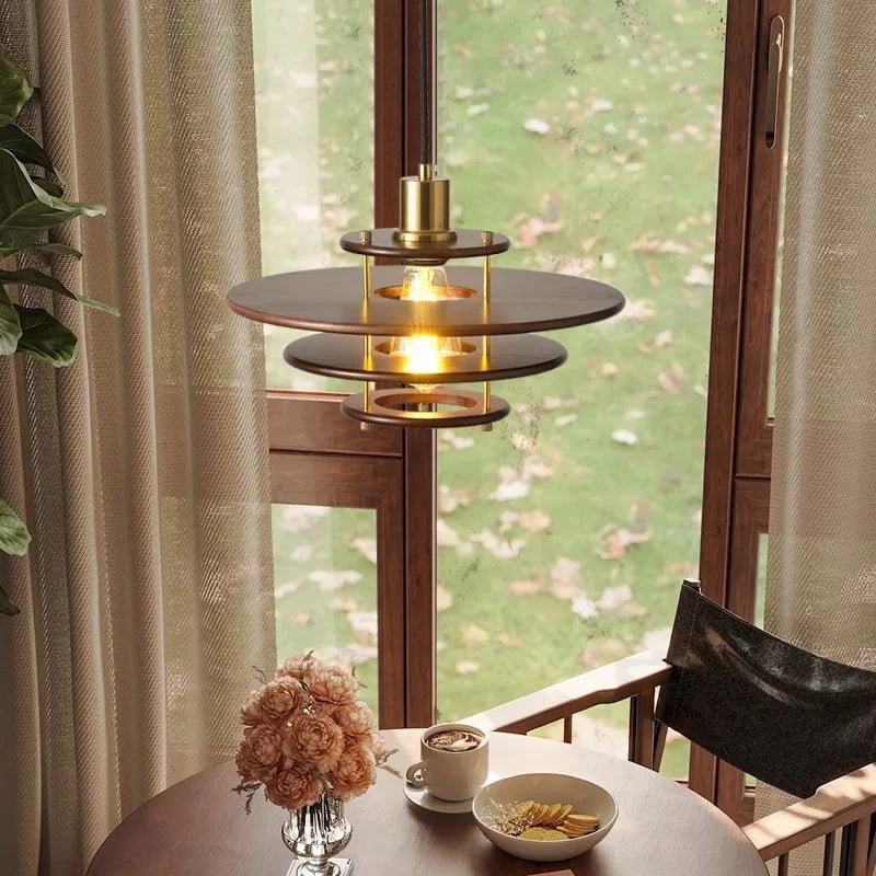Solid wood retro flying saucer chandelier for bar and restaurant