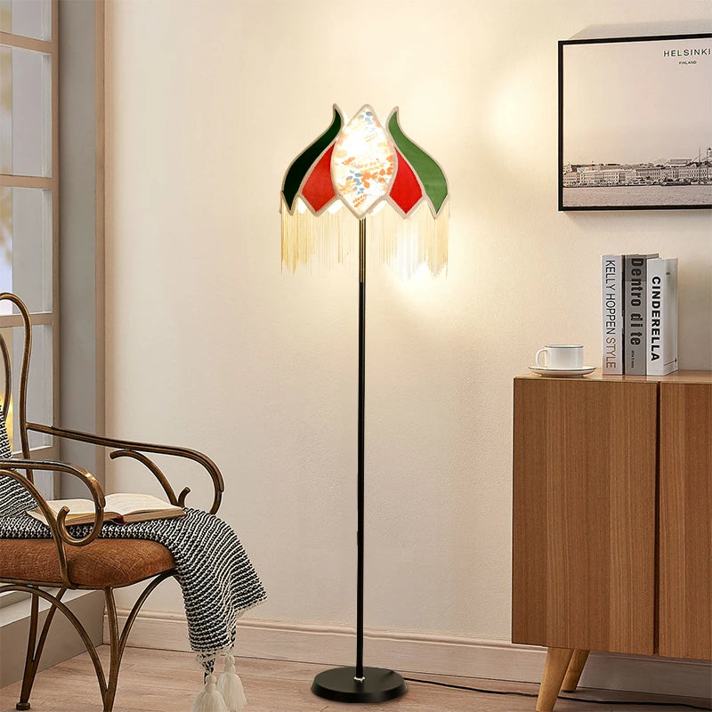 Retro fabric LED floor lamp for elegant decor - vue 3 sur 9