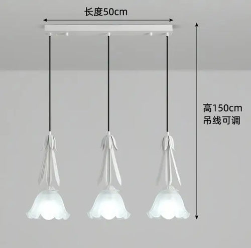 3-head milk white glass LED pendant chandelier - vue 13 sur 12