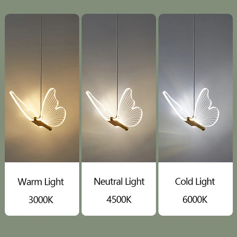 Nordic transparent butterfly LED chandelier - vue 5 sur 17