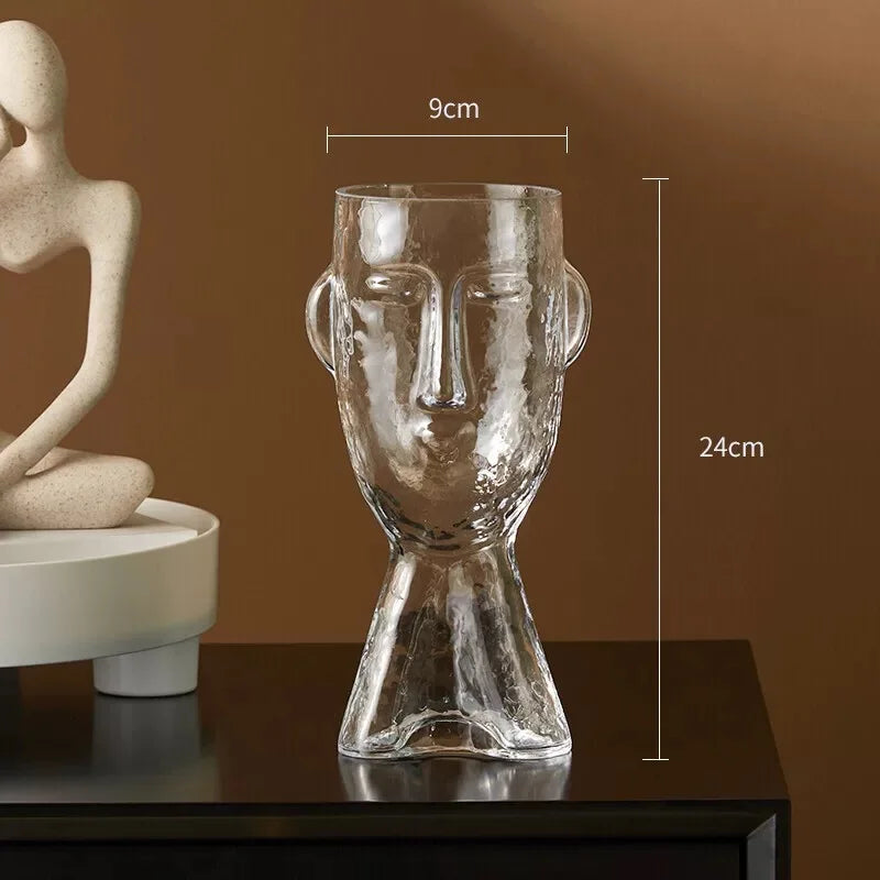 abstract human face glass vase for modern decorative flowers - vue 2 sur 9