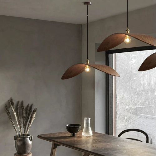 Wabi Sabi wood chandelier with LED for loft and stairs