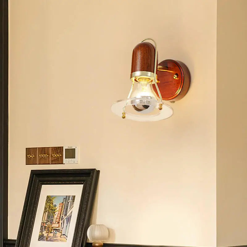 Vintage wooden wall light for retro interior decor