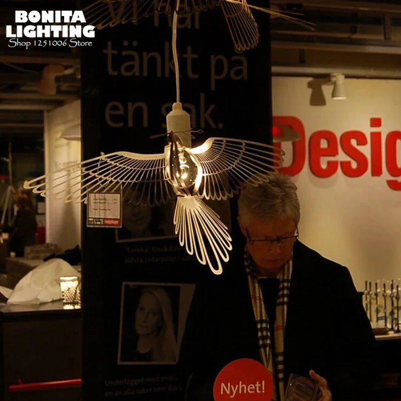 Modern stainless steel pendant light bird peace and love - vue 3 sur 8