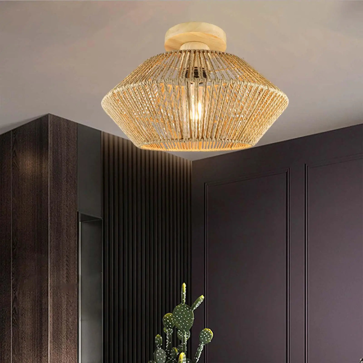 Rattan and wicker ceiling light