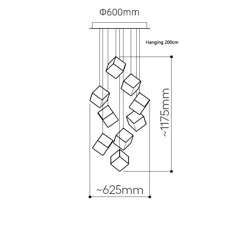 Scandinavia Magic Square Chandelier Crystal Box Pendant Lamp Ceiling Suspension Hanging Light for Loft Staircase Living Room