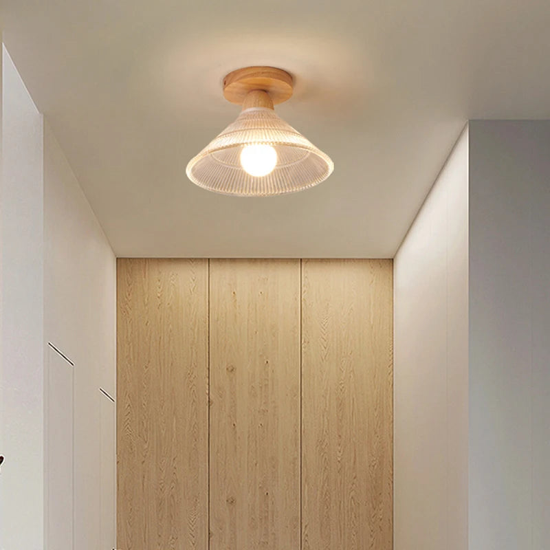 Nordic Japanese-style wooden ceiling light for entrance - vue 3 sur 10