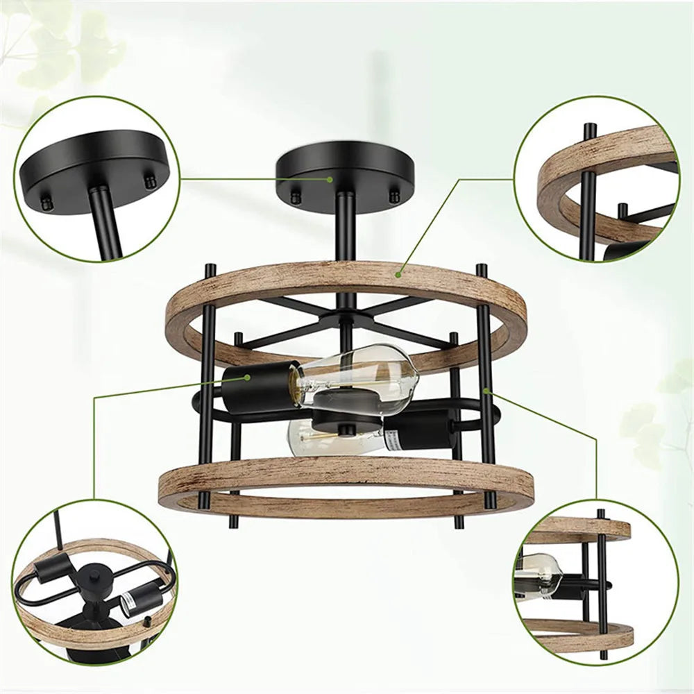 Retro semi flush mount ceiling light with 2 lights - vue 8 sur 9
