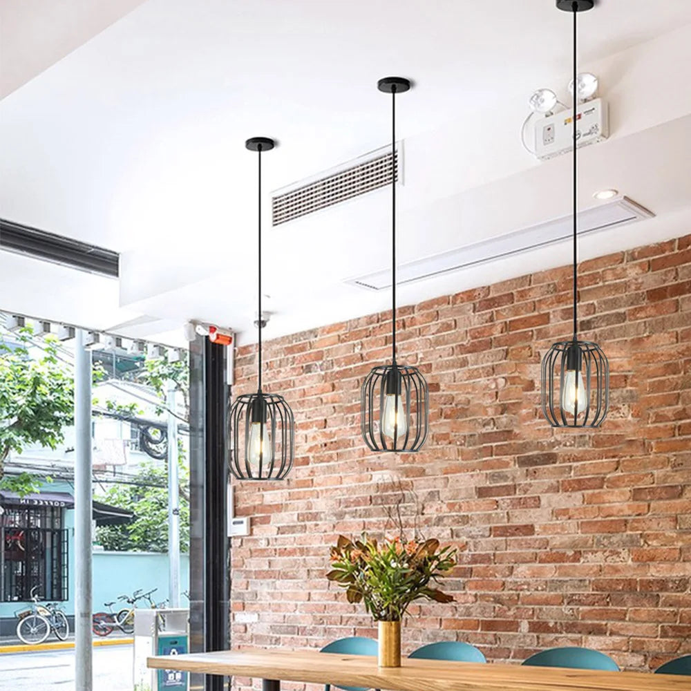Vintage metal cage industrial pendant light - vue 5 sur 8